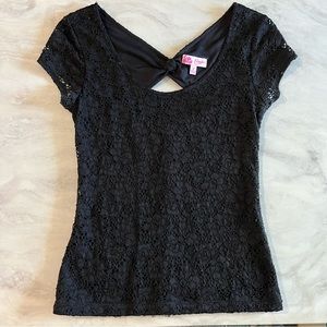 Candies Black Top with lace overlay and keyhole bow back - Small